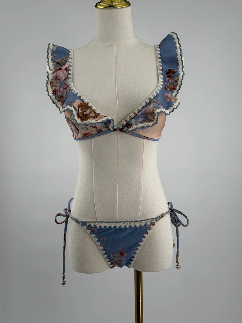 🆕 ZIMMERMANN 🧿 NWT Awaken Crochet Frill Bikini, Spliced Floral - Sz 0 US 4
